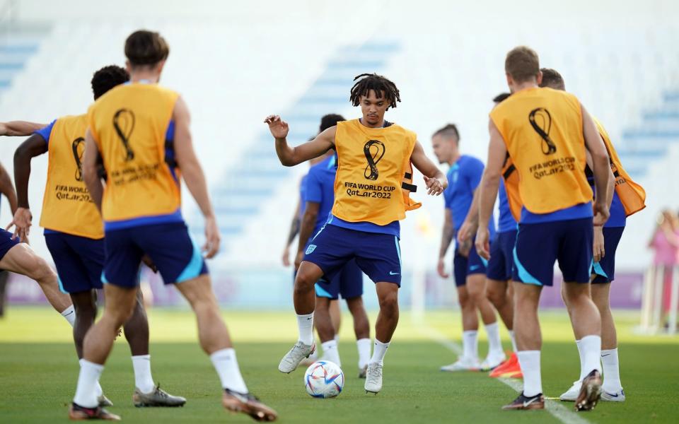 England World Cup 2022 fixtures: Kick-off times and latest team news - Trent Alexander-Arnold during a training session at the Al Wakrah Sports Complex in Al Wakrah - Mike Egerton/PA