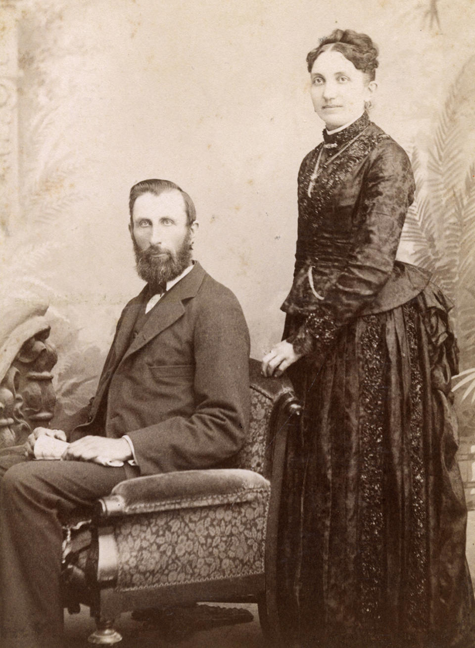 <p>Frank said, “[Note] the posture of the bride and groom, the placement of their hands, their dress and expressions.” (Pictured: Vintage wedding portraits from “I Do, I Do” exhibit) </p>