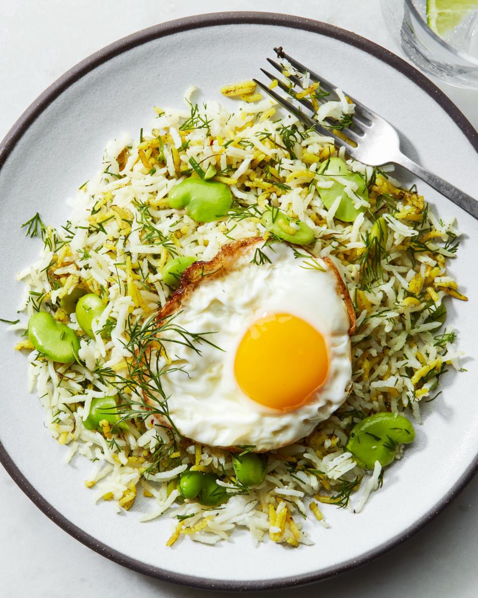 <h1 class="title">Fava Bean and Dill Polow with Fried Egg - IG</h1><cite class="credit">Photo by Joseph De Leo, Food Styling by Erika Joyce</cite>