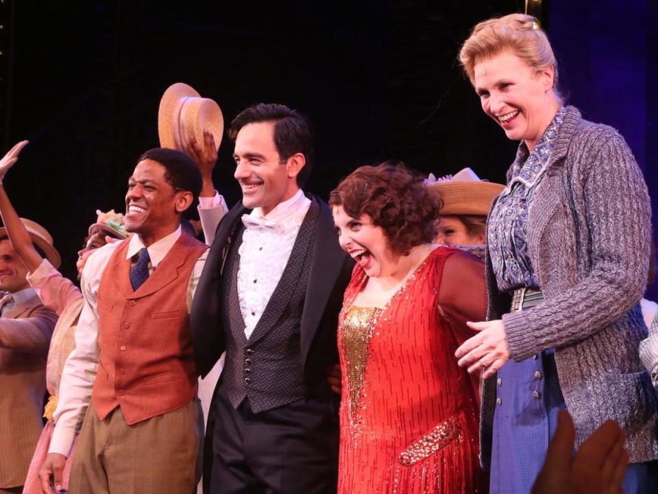 <div class="inline-image__caption"><p>Jared Grimes, Ramin Karimloo, Beanie Feldstein and Jane Lynch during the opening night curtain call for the musical "Funny Girl" on Broadway at The August Wilson Theatre on April 24, 2022 in New York City.</p></div> <div class="inline-image__credit">Bruce Glikas/WireImage</div>