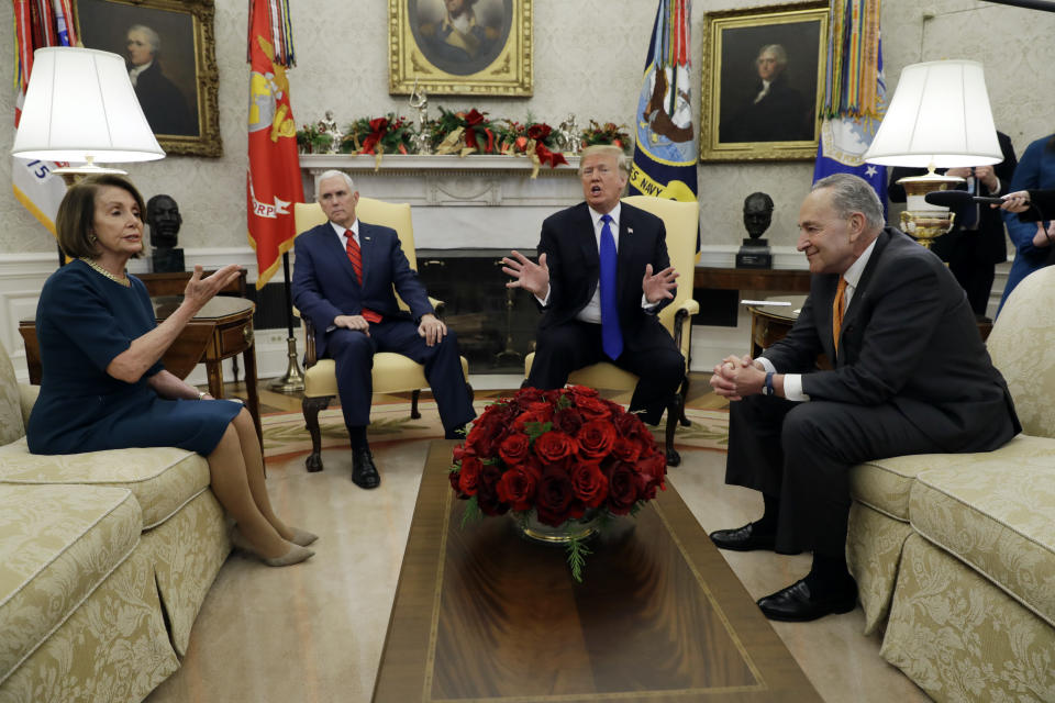 President Trump and Vice President Mike Pence meet with Senate Minority Leader Chuck Schumer, D-N.Y., and House Minority Leader Nancy Pelosi, D-Calif., in the Oval Office of the White House on Dec. 11, 2018. (Photo: Evan Vucci/AP)