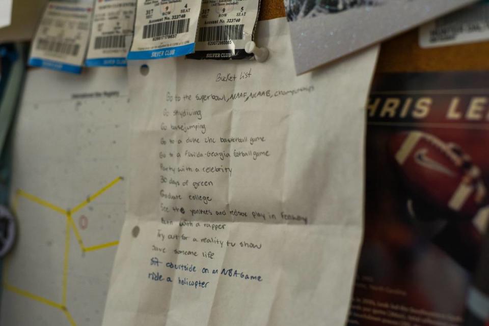Hunter Dalton’s bucket list hangs in his room, which has remained relatively untouched since the 23-year-old died after taking a line of fentanyl-laced cocaine in 2016. “Save someone’s life,” the third to last entry reads. Julia Coin/jcoin@charlotteobserver.com