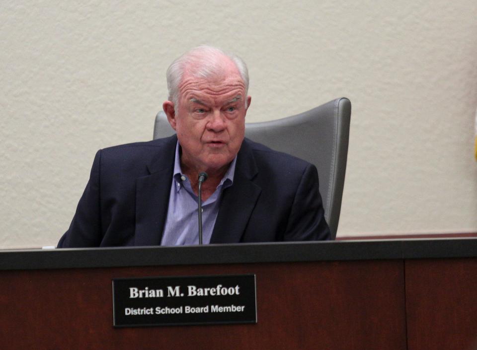 Indian River School Board member Brian Barefoot speaks after public comment during a school board meeting on Monday, Feb. 27, 2023, in Vero Beach. 