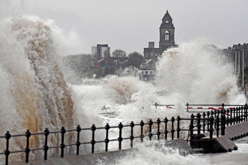 A choppy high tide River Mersey in Wallasey, Wirral.  Photo by Colin Lane