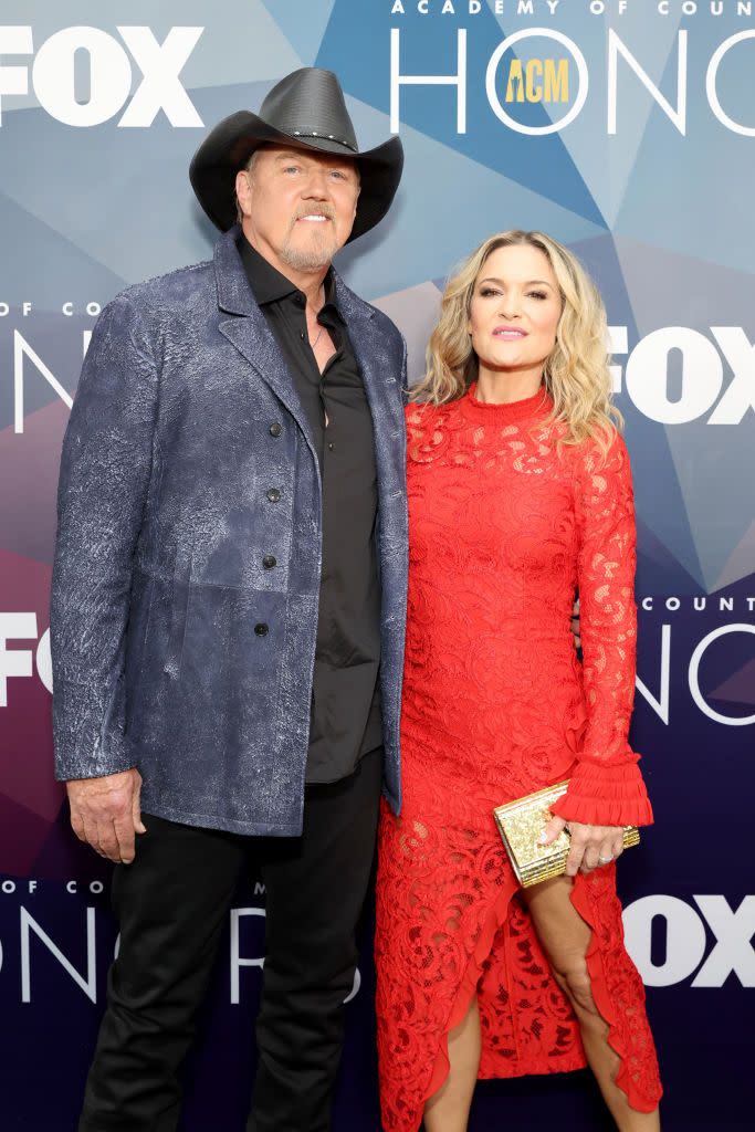 nashville, tennessee   august 24 trace adkins and victoria pratt attend the 15th annual academy of country music honors at ryman auditorium on august 24, 2022 in nashville, tennessee photo by jason kempingetty images for acm