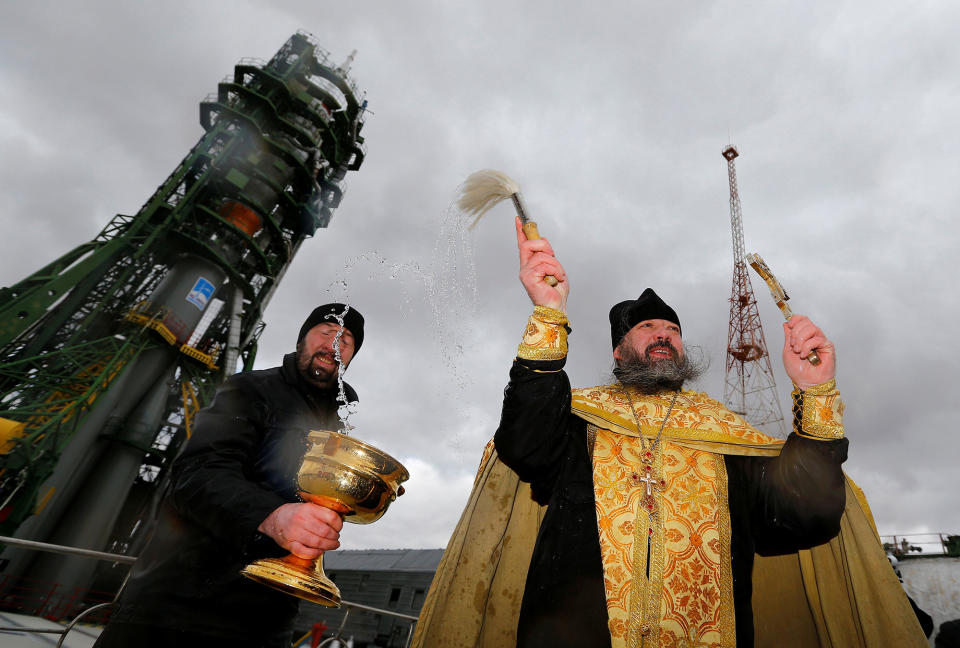 Blessing the Soyuz MS-02 in Baikonur, Kazakhstan