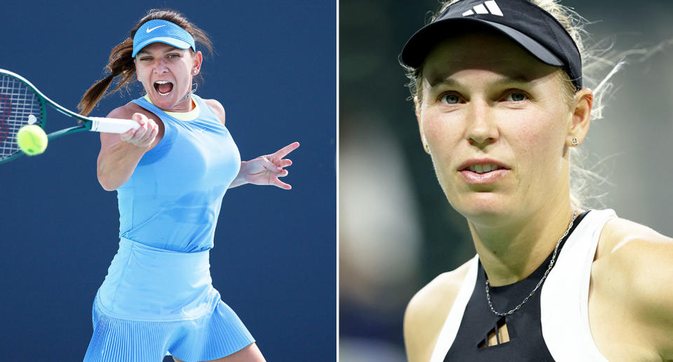 Pictured right to left are tennis stars Caroline Wozniacki and Simona Halep.