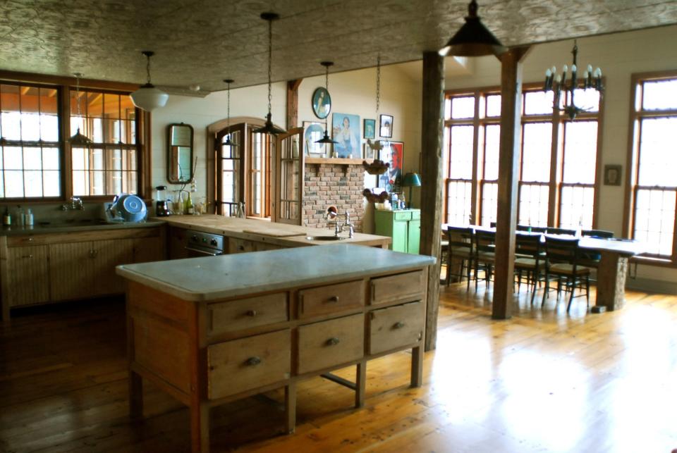 The kitchen was largely left as-is for filming.