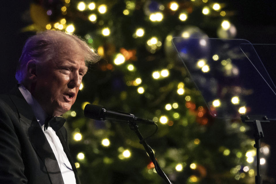 Former President Donald Trump speaks during the New York Young Republican Club's annual gala at Cipriani Wall Street, Saturday, Dec. 9, 2023. (AP Photo/Yuki Iwamura)