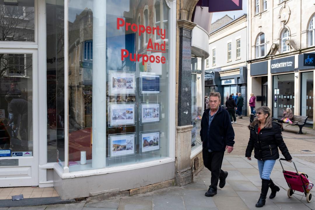 Small business shop front for an estate agent on 30th March 2024 in Stroud, United Kingdom. Housing in the UK is a very important contributing factor and measure in the economy as house prices and the property market continues to rise, pricing many people of lower incomes out of owning their own homes. Stroud is a market town and civil parish in Gloucestershire.