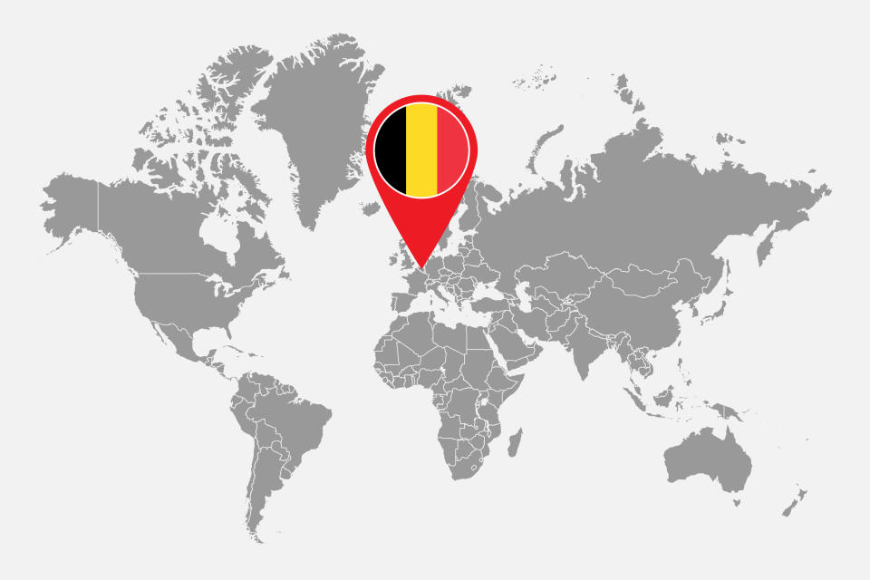 A world map with Belgium indicated