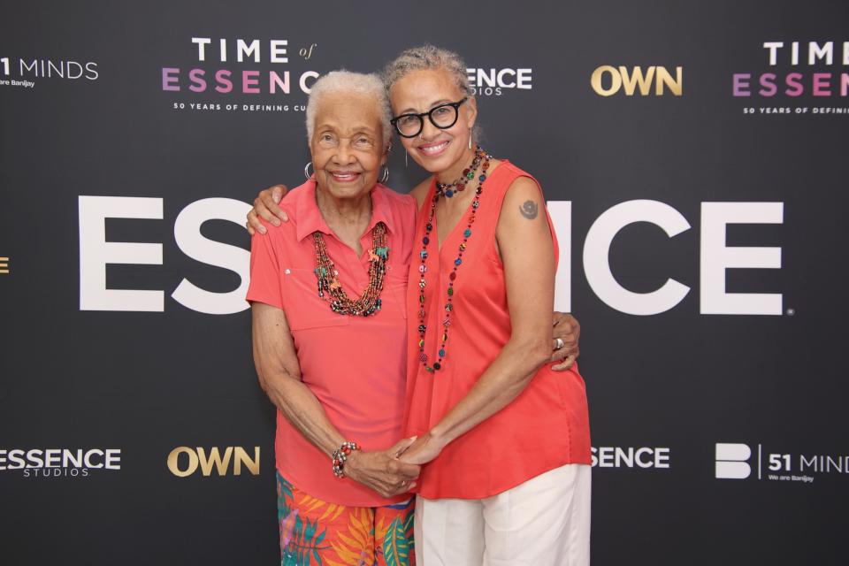 August 17, 2023 (New York City): Linda Villarosa with her mother at ESSENCE Studios' celebratory launch for the documentary 