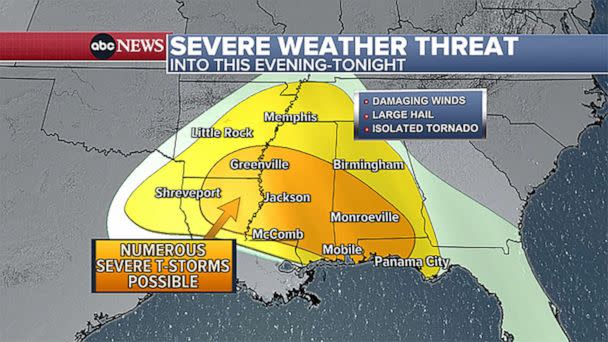 PHOTO: Relentless rounds of severe thunderstorms continue to batter parts of the South this weekend. (ABC News)