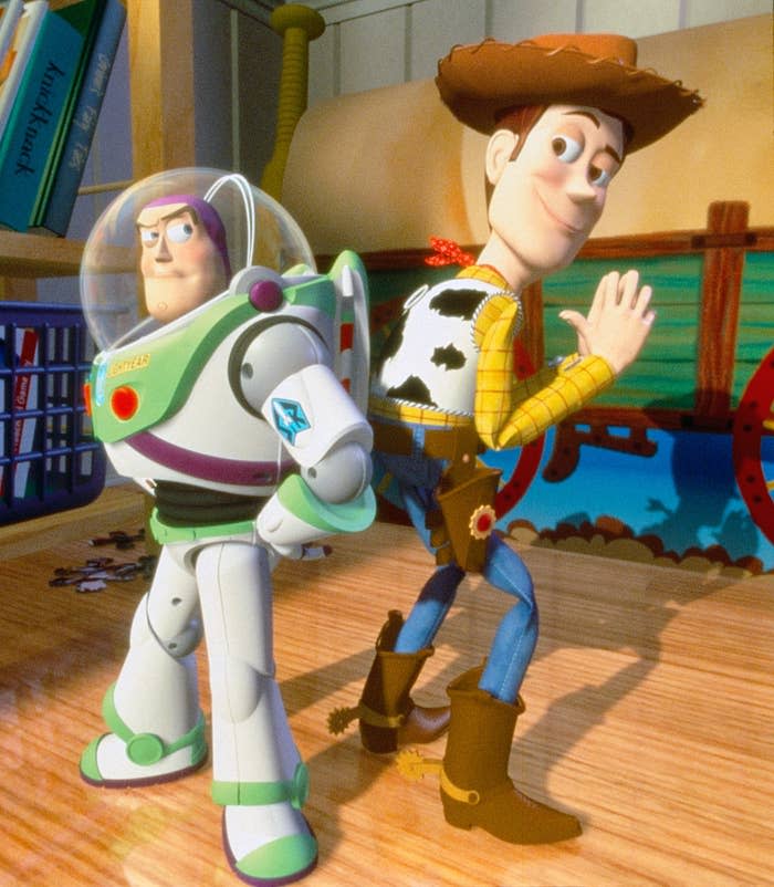 Buzz Lightyear and Woody in "Toy Story"