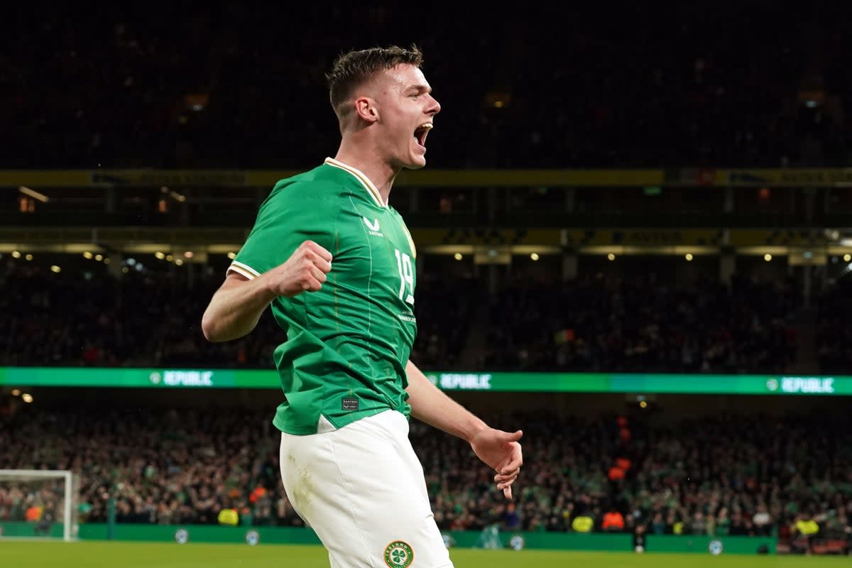 Evan Ferguson has turned his attention to France after scoring his first senior international goal for the Republic of Ireland against Latvia (Brian Lawless/PA) (PA Wire)