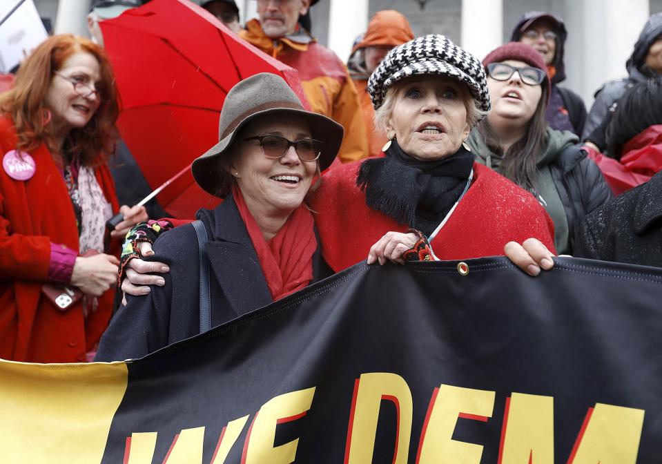 Sally Field becomes the latest star to join Jane Fonda in her "Fire Drill Friday" climate change protests in Washington, D.C., on Friday.