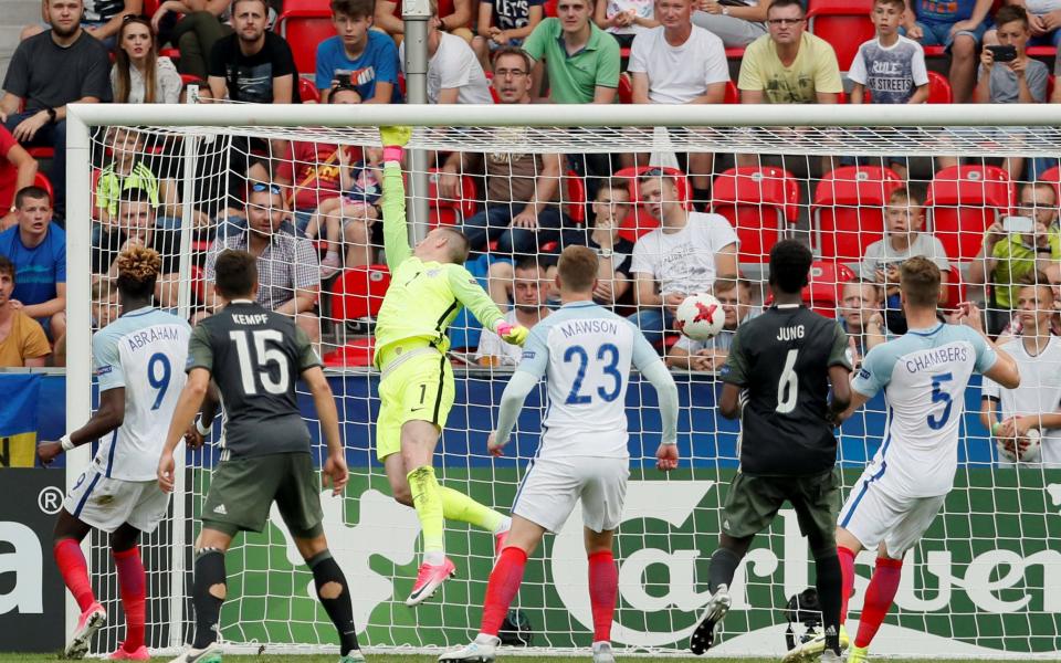 Jordan Pickford fails to save a goal scored by Germany's Felix Platte - Credit: REUTERS