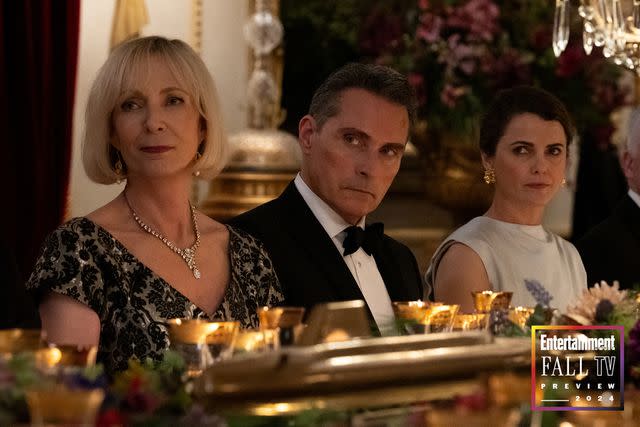 <p>Alex Bailey/Netflix</p> Allison Janney, Rufus Sewell, and Keri Russell on 'The Diplomat'