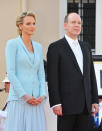 <p>Princess Charlene of Monaco (nee Wittstock) wore a blue bespoke Chanel outfit to marry Prince Albert II of Monaco in a civil ceremony in 2011 [Photo: Getty] </p>