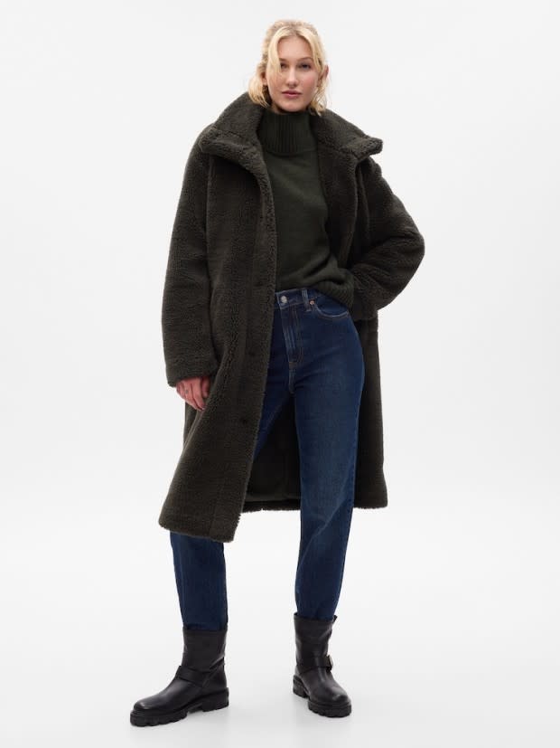 <p>Gap</p><p>If we had to describe autumn with just one piece of clothing, it would have to be the Long Sherpa Jacket; it’s the epitome of cozy. Just picture yourself wrapped in this warm fall coat, which is available in black, brown, and a beautiful dark green, and headed to <a href="https://parade.com/food/starbucks-fall-drinks-2023" rel="nofollow noopener" target="_blank" data-ylk="slk:Starbucks for a seasonal latte;elm:context_link;itc:0;sec:content-canvas" class="link rapid-noclick-resp">Starbucks for a seasonal latte</a>.</p>