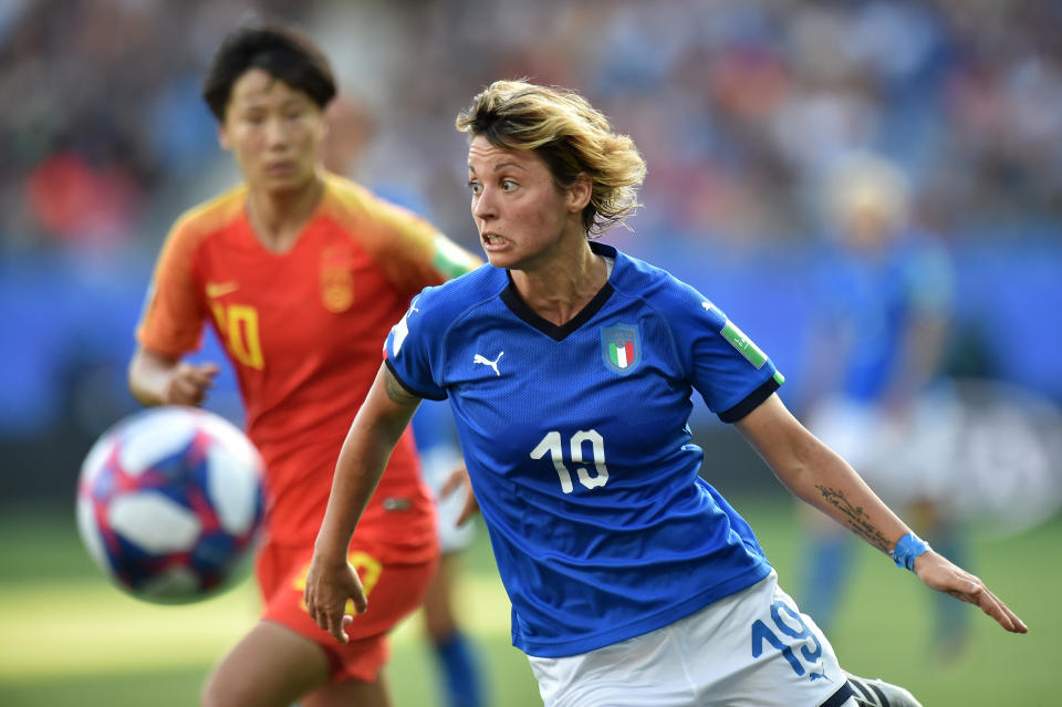 Valentina Giacinti of Italy Women in action during the 2019 FIFA Women's World Cup France Round Of 16 match between Italy and China at Stade de la Mosson on June 25, 2019 in Montpellier, France. (Photo by Tullio M. Puglia/Getty Images)