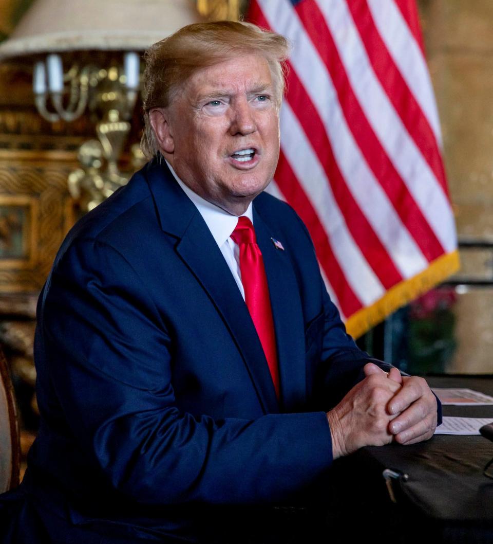 President Donald Trump speaks to the media after making a Christmas eve video conference call to members of the armed forces from Mar-a-Lago in Palm Beach, FL on Tuesday December 24, 2019.  RICHARD GRAULICH/palmbeachpost