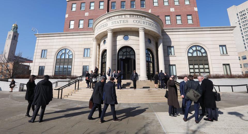 Lawyers, witnesses and others leave the U.S. District Court for the Southern District of New York after the Sears bankruptcy hearing finished for the day, Feb. 4, 2019.