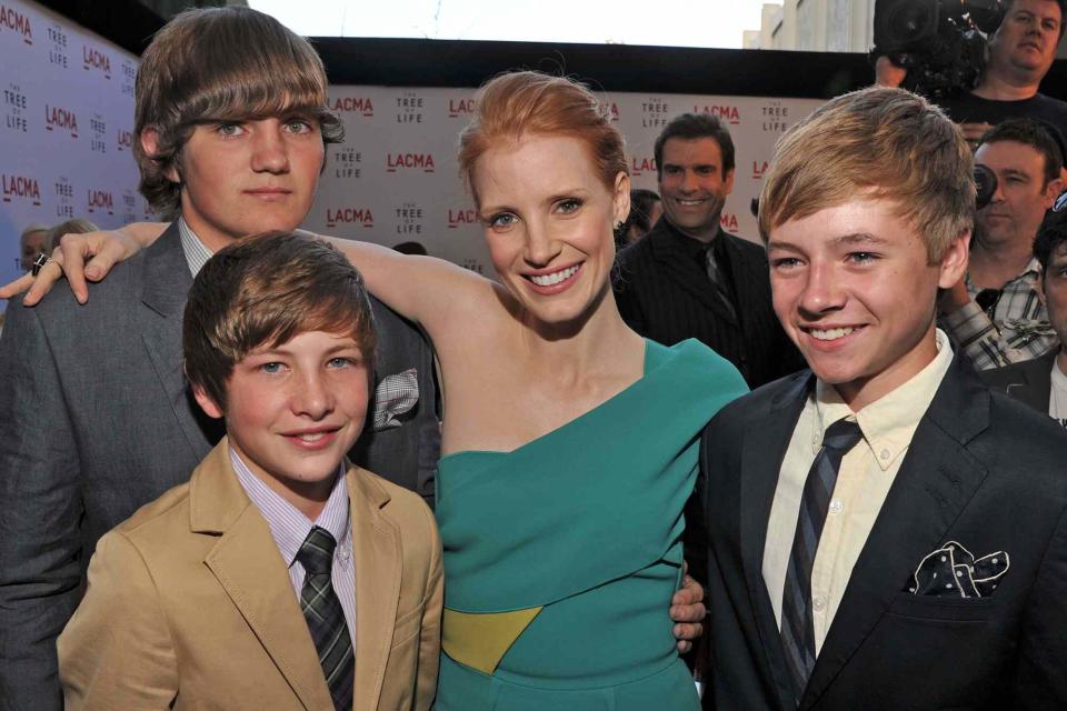 <p>Lester Cohen/WireImage</p> Hunter McCracken, Tye Sheridan, Jessica Chastain and Laramie Eppler arrive at "The Tree Of Life" Los Angeles Premiere at Bing Theatre at the Los Angeles County Museum of Art on May 24, 2011