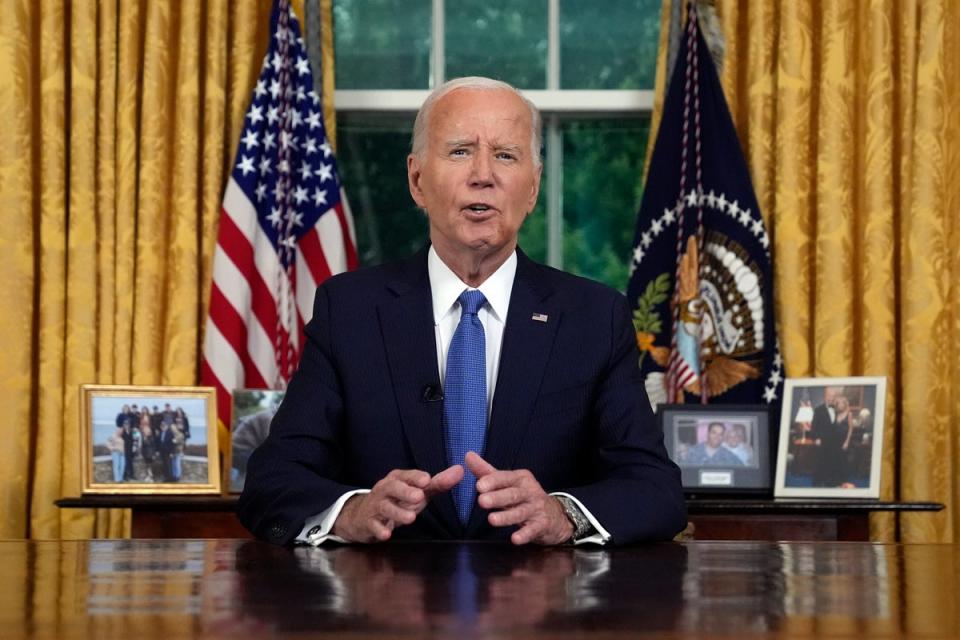 President Joe Biden addressed the nation from the Oval Office of the White House in Washington on Wednesday (AP)