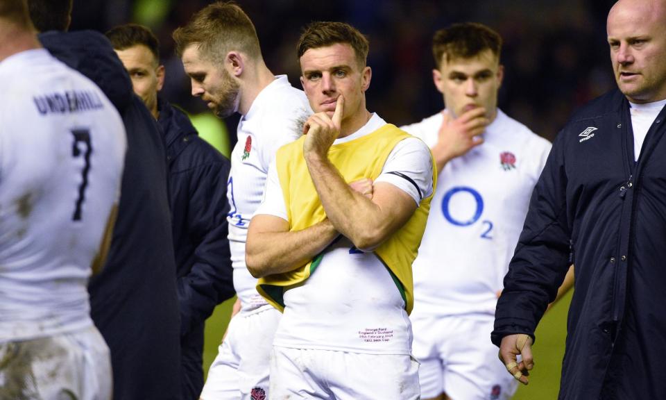 <span>George Ford and teammates look stunned after their defeat to Scotland on Saturday.</span><span>Photograph: David Gibson/Fotosport/Shutterstock</span>