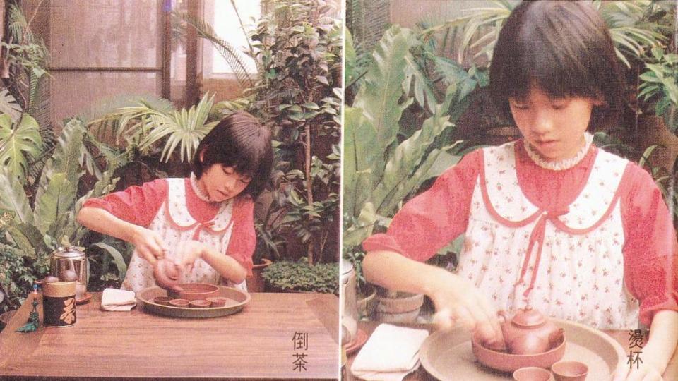 林志玲貼出自己小時後泡茶的照片。（圖／翻攝自林志玲微博）
