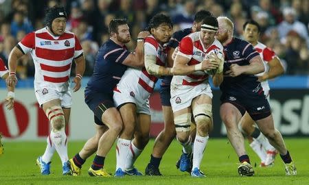 Rugby Union - United States of America v Japan - IRB Rugby World Cup 2015 Pool B - Kingsholm, Gloucester, England - 11/10/15 Japan's Luke Thompson in action Reuters / Eddie Keogh