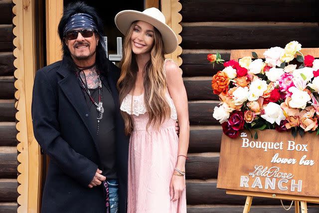 <p>Sydney Nebens</p> Nikki Sixx and Courtney Sixx at The Bouquet Box Flower Bar at Lela Rose Ranch in Wyoming on Sept. 22