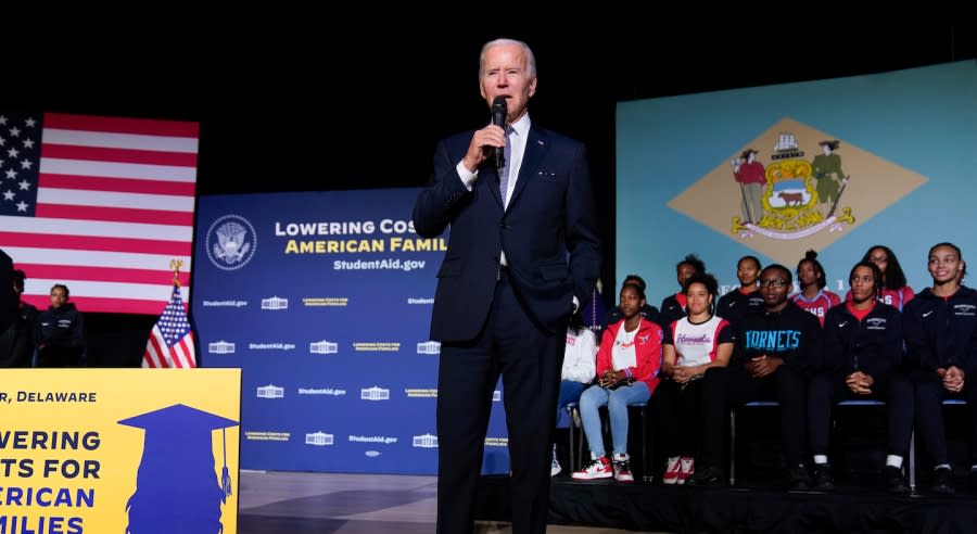 <em>President Biden delivers remarks on student loan debt relief at Delaware State University, Friday, Oct. 21, 2022, in Dover.</em> (AP Photo/Evan Vucci, File)