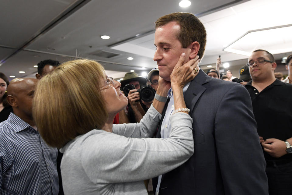 Mattye Silverman of Charlotte, N.C., consoles Democrat Dan McCready after he lost a special election for United States Congress in North Carolina's Ninth Congressional District. (Photo: Kathy Kmonicek/AP)