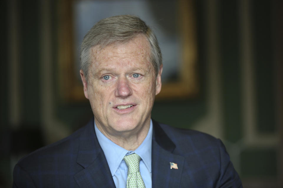 Massachusetts Governor Charlie Baker speaks during an interview at the Massachusetts State House Tuesday Dec. 27, 2022, in Boston, Mass. (AP Photo/Reba Saldanha)