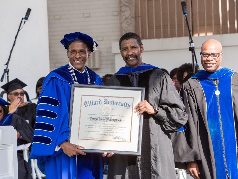 Denzel Washington receives an honorary degree from Dillard University