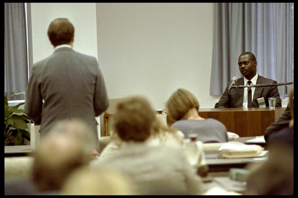 1990: Ben Johnson in the dock during the Dubin enquiry. Mandatory Credit: Allsport UK