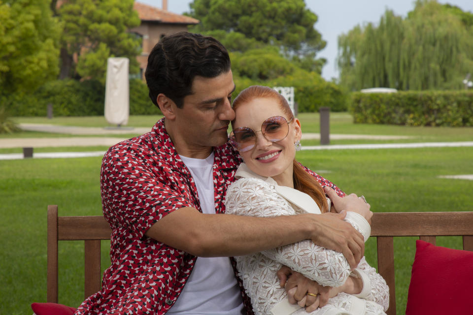 Oscar Isaac, left, and Jessica Chastain pose for portraits for the film 'Scenes from a Marriage' during the 78th edition of the Venice Film Festival in Venice, Italy, Saturday, Sep, 4, 2021. (Photo by Joel C Ryan/Invision/AP)