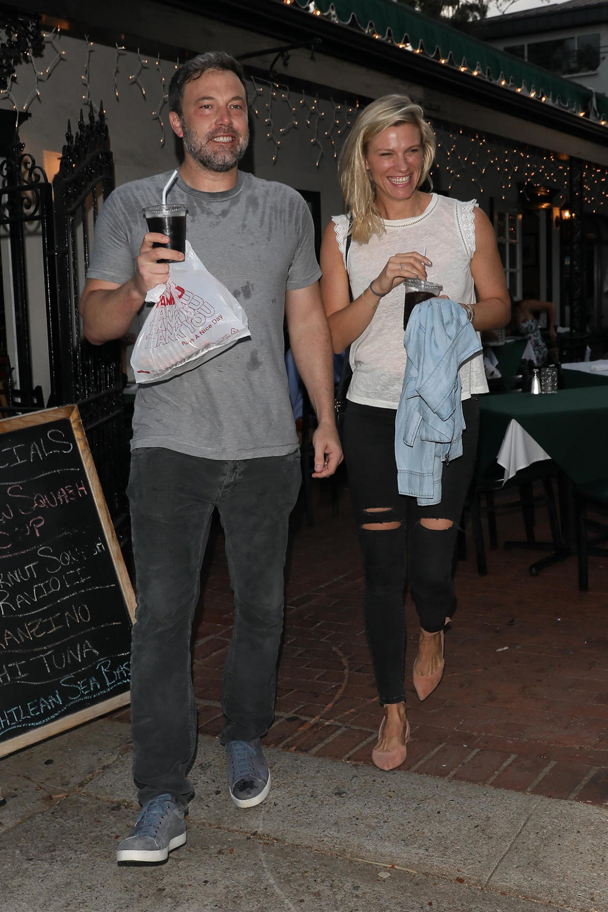 Pacific Palisades, CA  - Ben Affleck looks extremely happy exiting Beech Street Cafe restaurant after having some pizza with new girlfriend Lindsay Shookus.Pictured: Ben Affleck and Lindsay ShookusBACKGRID USA 10 JULY 2017 BYLINE MUST READ: NGRE / BACKGRIDUSA: +1 310 798 9111 / usasales@backgrid.comUK: +44 208 344 2007 / uksales@backgrid.com*UK Clients - Pictures Containing ChildrenPlease Pixelate Face Prior To Publication*