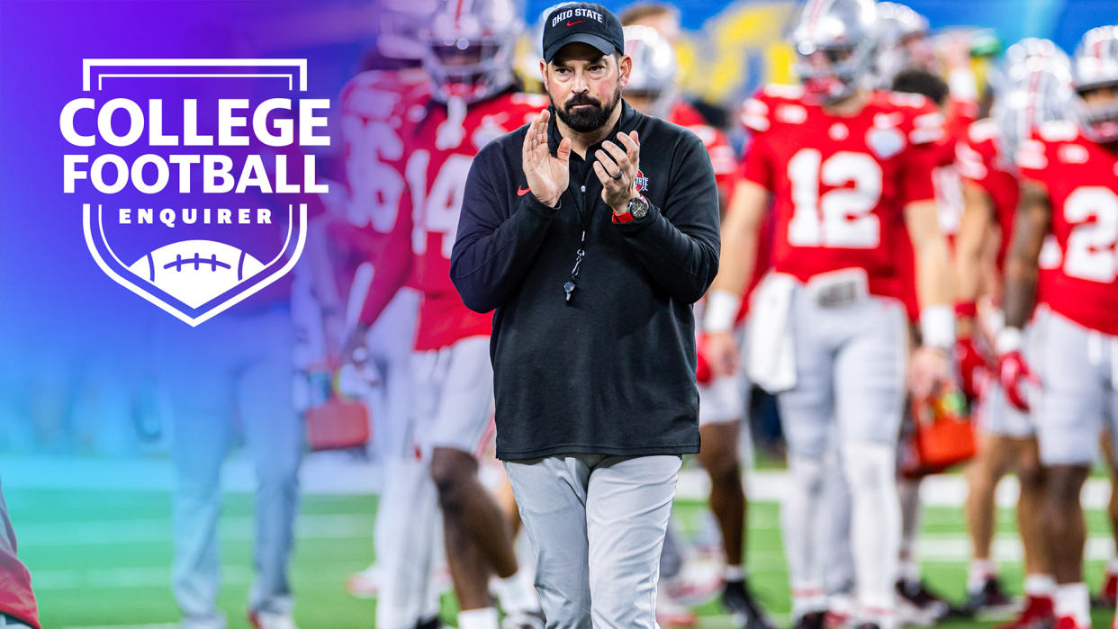 Ryan Day with his team ahead of facing Mizzou
(Photo by Matthew Visinsky/Icon Sportswire via Getty Images)