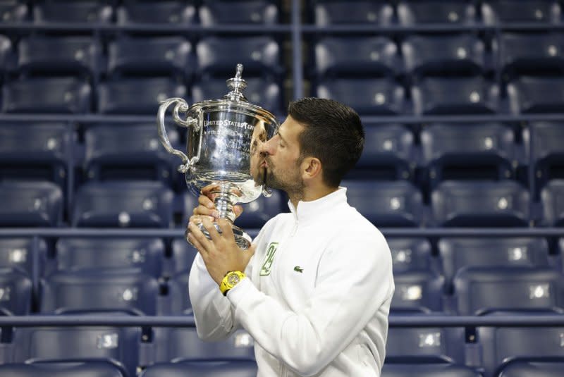 Coach Goran Ivanisevic and men's No. 1 Novak Djokovic (pictured) teamed up to win the 2023 U.S. Open singles title in September. File Photo by John Angelillo/UPI