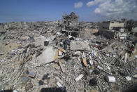 Destruction left by the Israeli offensive on Khan Younis, Gaza Strip, is seen Friday, March 8, 2024. (AP Photo/Hatem Ali)