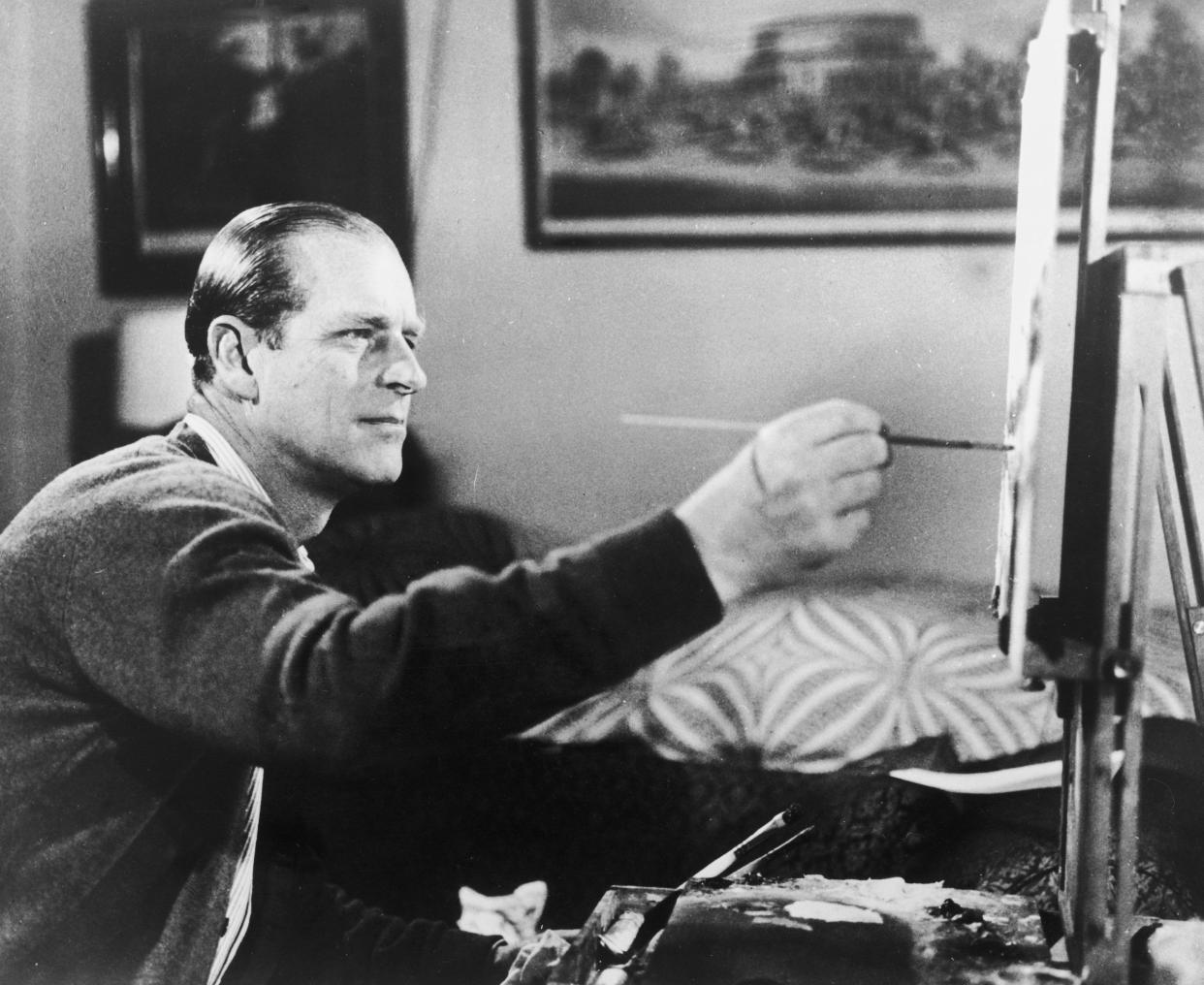 The Duke of Edinburgh at work painting in a scene from the film. (Photo: Keystone/Hulton Archive/Getty Images)