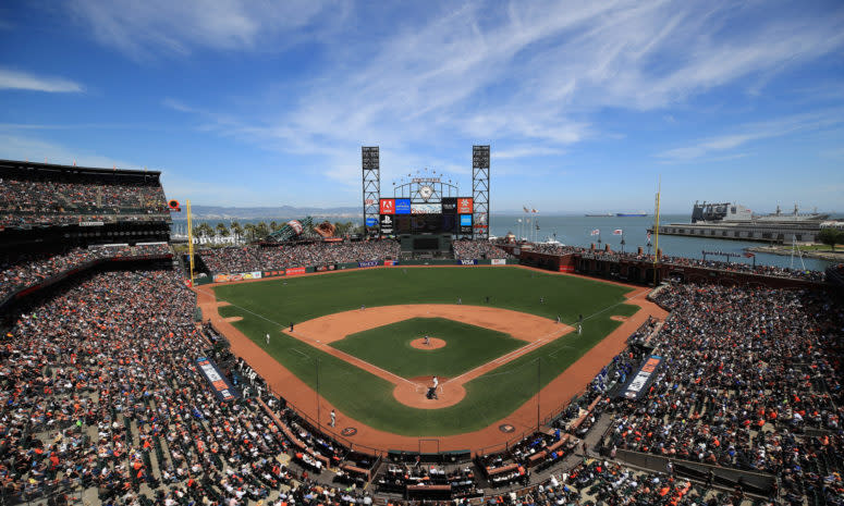 A game between the Dodgers and the Giants.