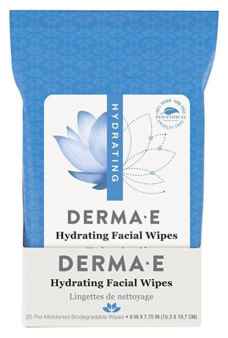 Each of these <a href="https://www.amazon.com/DERMA-Hydrating-Facial-Wipes-Count/dp/B00IDXT782" target="_blank">freshly scented pre-moistened wipes</a> are infused with Hyaluronic Acid that helps condition, soften and smooth skin, leaving it fresh and dewy.