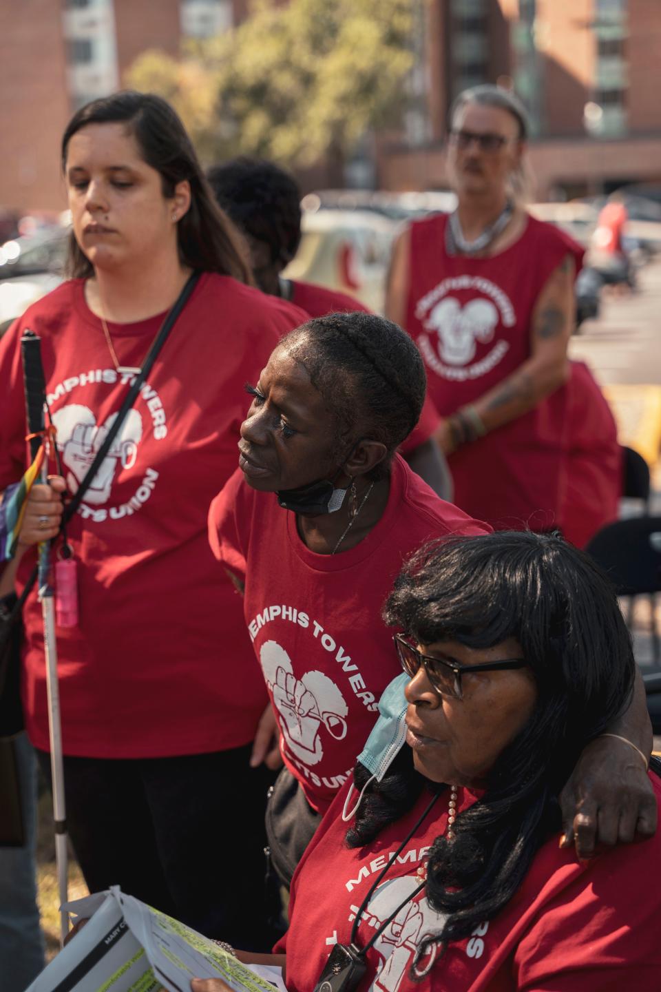 September 26, 2023: MEMPHIS, TN - Joyce Warren (center) listens to fellow tenants speak during the September conference.