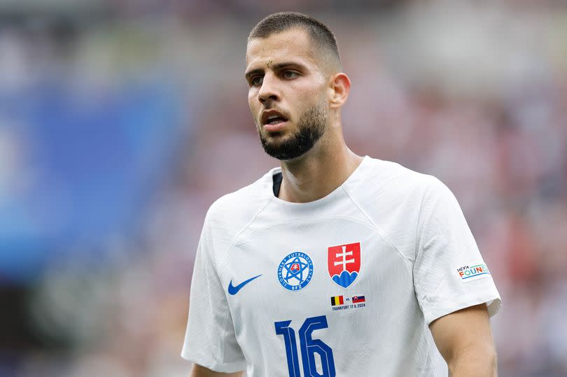 David Hancko in action for Slovakia at Euro 2024