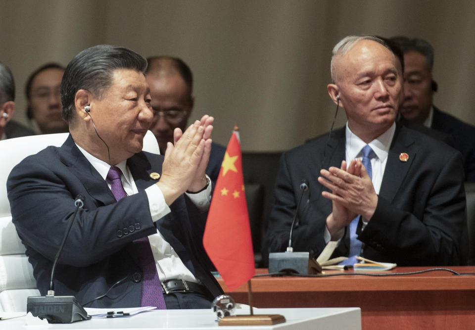 China's President Xi Jinping claps during the BRICS summit , in Johannesburg, South Africa, Wednesday, Aug. 23, 2023. (Alet Pretorius/Pool Photo via AP)