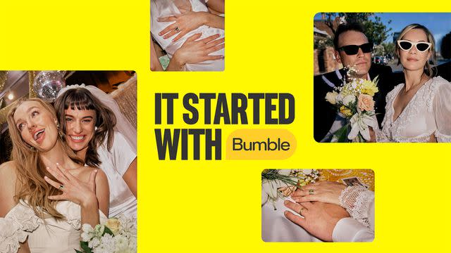 <p>Bumble</p> Bumble is providing 50 couples with free weddings or vow renewals at the Little White Wedding Chapel in Las Vegas in June 2024